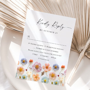 Tarjeta De Confirmación De Asistencia Elegante Boda de Flores Silvestres Pastel Pink Boh