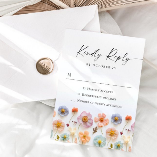 Tarjeta De Confirmación De Asistencia Elegante Boda de Flores Silvestres Pastel Pink Boh (Subido por el creador)