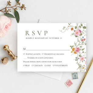 Tarjeta De Confirmación De Asistencia Elegante Boda de Flores Silvestres Pastel Pink Boh