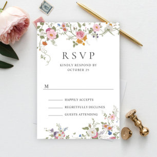 Tarjeta De Confirmación De Asistencia Elegante Boda de Flores Silvestres Pastel Pink Boh