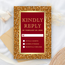 Elegante Boda de Foil de Oro Falso Glitter Rojo Gr