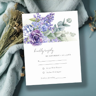 Tarjeta De Confirmación De Asistencia Elegante Boda de Foliage Eucalyptus Suculento Lila