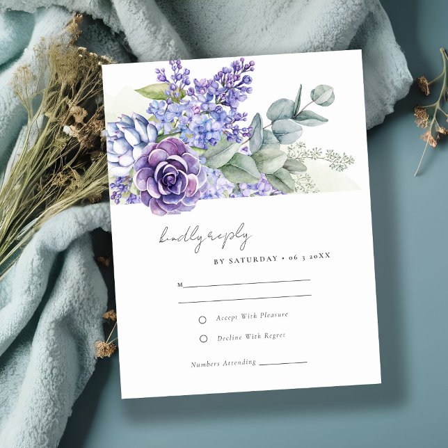 Tarjeta De Confirmación De Asistencia Elegante Boda de Foliage Eucalyptus Suculento Lila (Subido por el creador)