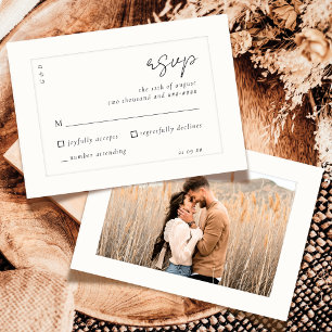 Tarjeta De Confirmación De Asistencia Elegante Boda de fotografía de marfil blanco negro