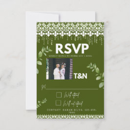 Tarjeta De Confirmación De Asistencia Elegante Boda de fotografía eslavo verde del bosqu
