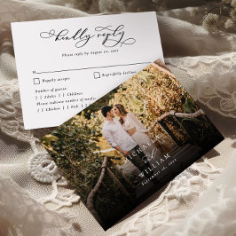 Tarjeta De Confirmación De Asistencia Elegante Boda de fotografías de caligrafía moderna