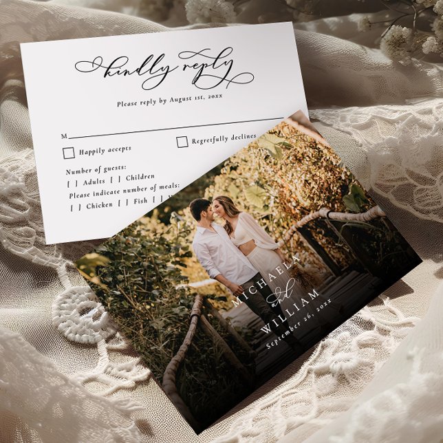 Tarjeta De Confirmación De Asistencia Elegante Boda de fotografías de caligrafía moderna (Subido por el creador)