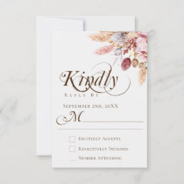 Tarjeta De Confirmación De Asistencia Elegante Boda de Grass Boho Pampas