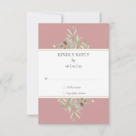 Tarjeta De Confirmación De Asistencia Elegante Boda de Greenery Rosa Polvorienta