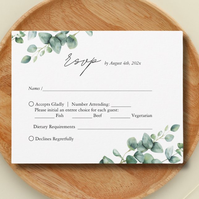 Tarjeta De Confirmación De Asistencia Elegante boda de guión Eucalyptus Greenery (Subido por el creador)