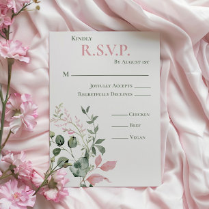 Tarjeta De Confirmación De Asistencia Elegante Boda de guiones de color rosa y sabio