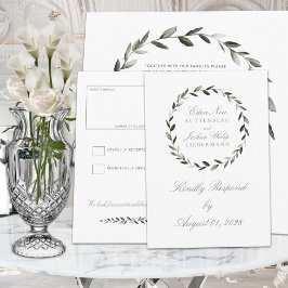 Tarjeta De Confirmación De Asistencia Elegante Boda de guirnalda de oliva tradicional