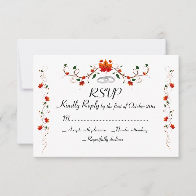 Tarjeta De Confirmación De Asistencia Elegante Boda de hojas de otoño (Anverso)