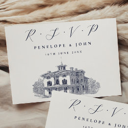 Tarjeta De Confirmación De Asistencia Elegante Boda de Ilustracion italiano Villa