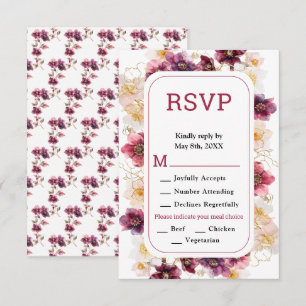 Tarjeta De Confirmación De Asistencia Elegante Boda de Invierno Hellebore Floral Borgoña