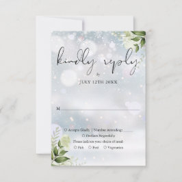 Tarjeta De Confirmación De Asistencia Elegante Boda de Invierno Rústica Verde