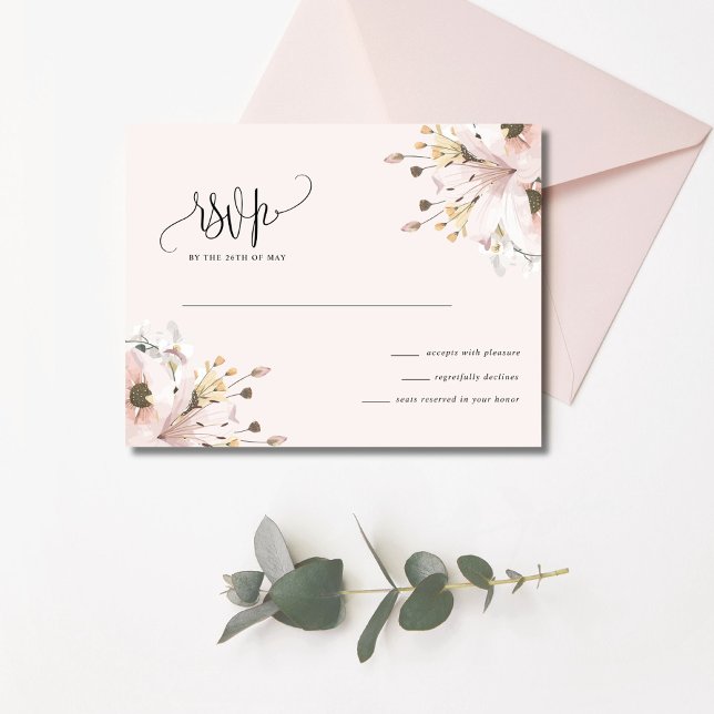 Tarjeta De Confirmación De Asistencia Elegante Boda de Jardín Floral Rosa (Elegant Pink Floral Garden Wedding RSVP Card)