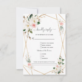 Tarjeta De Confirmación De Asistencia Elegante Boda de la Canción de Oro Magnolia Blanca