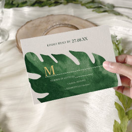 Tarjeta De Confirmación De Asistencia Elegante Boda de la hoja verde tropical de la Mons