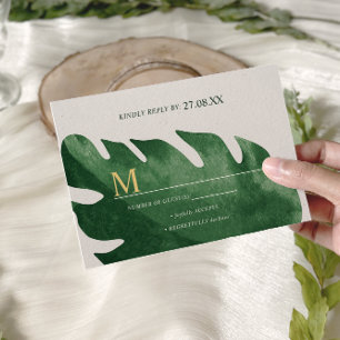 Tarjeta De Confirmación De Asistencia Elegante Boda de la hoja verde tropical de la Mons