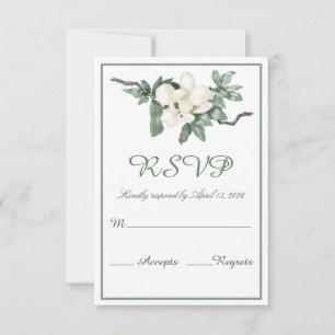 Tarjeta De Confirmación De Asistencia Elegante Boda de la Magnolia Blanca Blossom