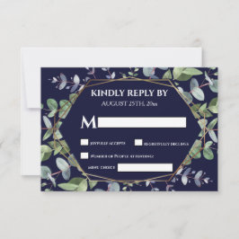 Tarjeta De Confirmación De Asistencia Elegante Boda de la Marina Azul Eucalyptus Greener