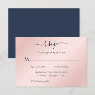 Tarjeta De Confirmación De Asistencia Elegante Boda de la Marina Azul y Rubor