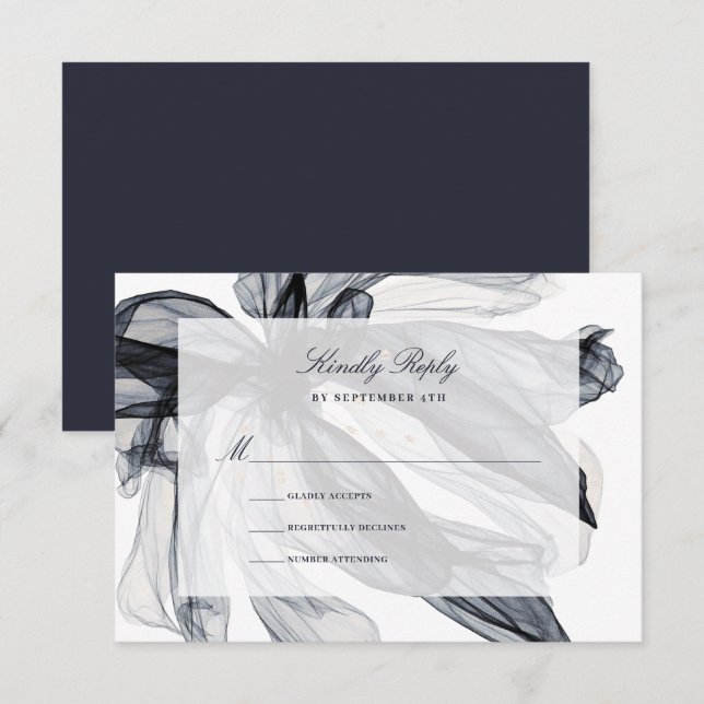 Tarjeta De Confirmación De Asistencia Elegante Boda de la Marina Floral Smoky (Anverso / Reverso)