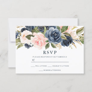 Tarjeta De Confirmación De Asistencia Elegante Boda de la Marina Moderna y Rubor All Sea