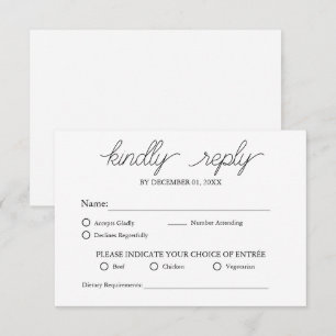 Tarjeta De Confirmación De Asistencia Elegante Boda de la opción de comida blanca Minima