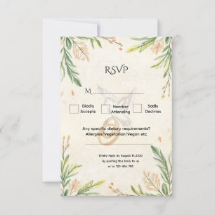 Tarjeta De Confirmación De Asistencia Elegante Boda de la vegetación botánica Dove & Rin