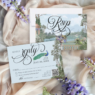 Tarjeta De Confirmación De Asistencia Elegante Boda de la vegetación del jardín azul de 