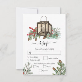 Tarjeta De Confirmación De Asistencia Elegante Boda de Lantern de Pine Trees Rustic Invi