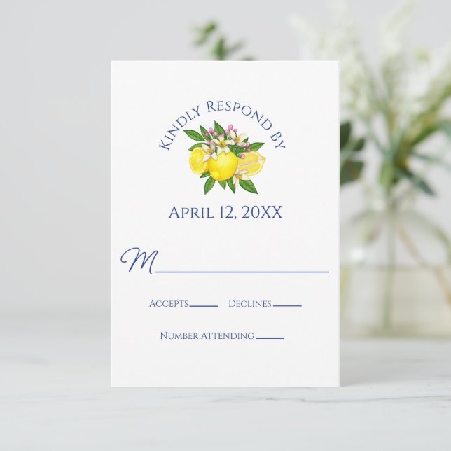 Tarjeta De Confirmación De Asistencia Elegante Boda de limón amarillo de verano (Anverso de pie)