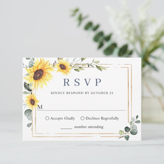 Tarjeta De Confirmación De Asistencia Elegante Boda de los girasoles Eucalyptus (Anverso de pie)