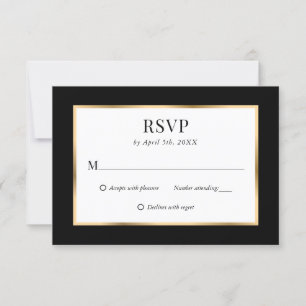 Tarjeta De Confirmación De Asistencia Elegante Boda de marco dorado negro
