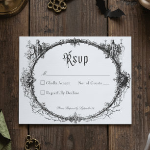 Tarjeta De Confirmación De Asistencia Elegante boda de marco gótico negro vintage Toile