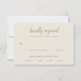 Tarjeta De Confirmación De Asistencia Elegante Boda de marfil de oro neutro de comida fo
