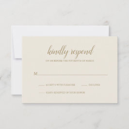 Tarjeta De Confirmación De Asistencia Elegante Boda de marfil de oro neutro formal simpl