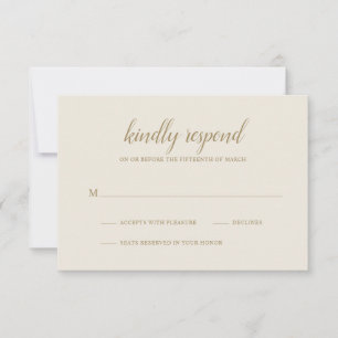 Tarjeta De Confirmación De Asistencia Elegante Boda de marfil de oro neutro formal simpl