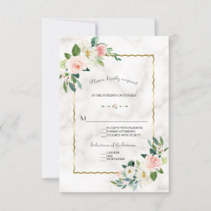 Tarjeta De Confirmación De Asistencia Elegante Boda de mármol de oro de las flores de Ru