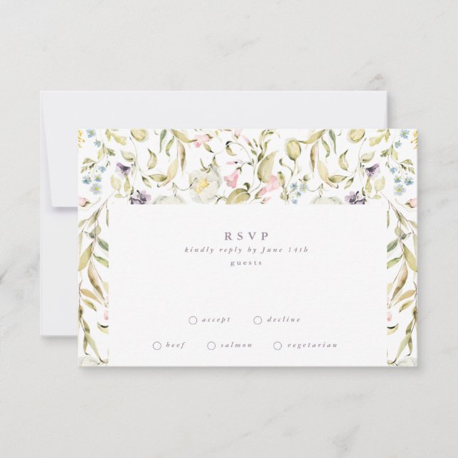 Tarjeta De Confirmación De Asistencia Elegante Boda de Micro Spring Botanical Florals (Anverso)