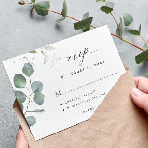 Tarjeta De Confirmación De Asistencia Elegante boda de moda de eucalipto verde