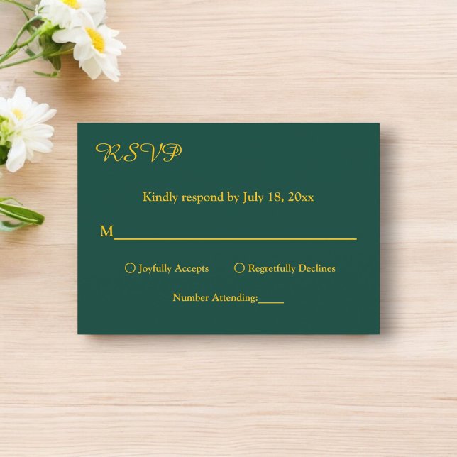 Tarjeta De Confirmación De Asistencia Elegante Boda De Moda Moderna Verde Y Dorado (Subido por el creador)