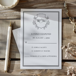 Tarjeta De Confirmación De Asistencia Elegante Boda de Monograma Vintage