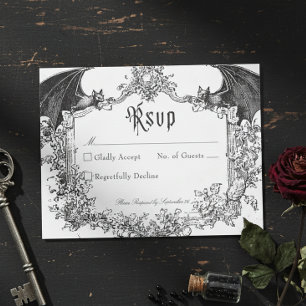 Tarjeta De Confirmación De Asistencia Elegante Boda de Murciélagos Negros Toile Gótico V