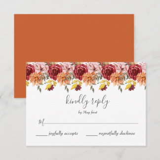 Tarjeta De Confirmación De Asistencia Elegante Boda de otoño de hojas de otoño