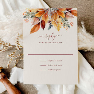 Tarjeta De Confirmación De Asistencia Elegante Boda de otoño de hojas de otoño