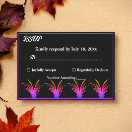 Tarjeta De Confirmación De Asistencia Elegante Boda De Otoño Negro Y Blanco