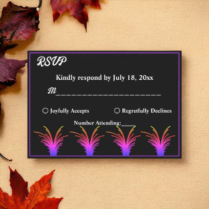 Tarjeta De Confirmación De Asistencia Elegante Boda De Otoño Negro Y Blanco